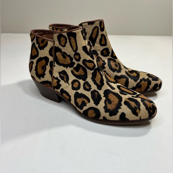 🆕 NWOT Sam Edelman Petty Leopard Bootie Cheetah Heel Zipper Brown Tan Black 4.5 - Picture 6 of 16